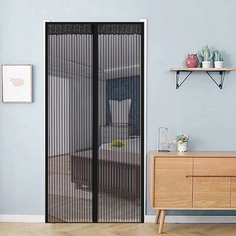 rideau porte magnétique noir blanc maille fine haute densité moderne adhésif magnets ruban adhésif