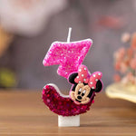 bougies numérotées minnie rose pâle rose brillant blanc paillettes personnages animés opaques thématiques anniversaire