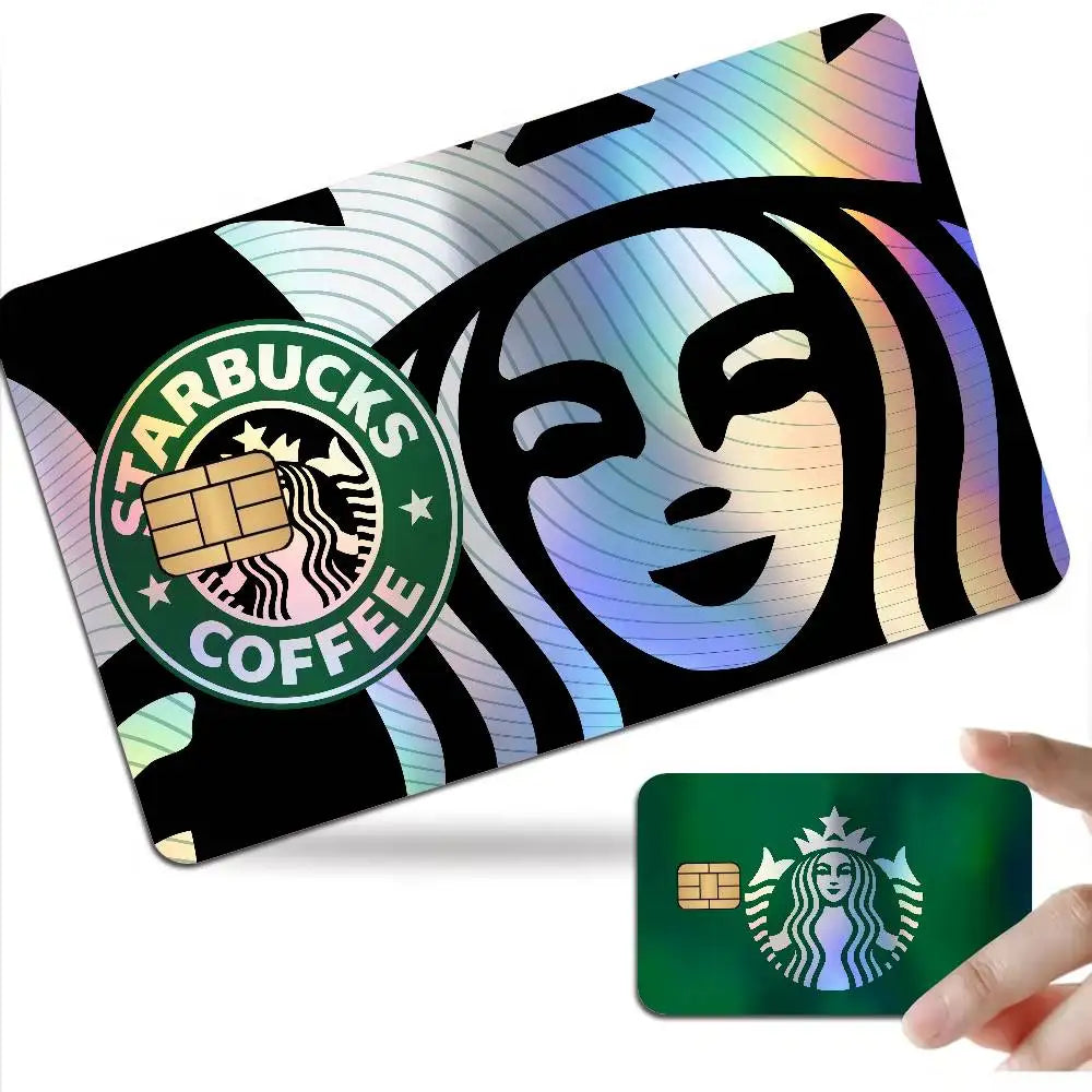 autocollants carte bancaire effet laser logo starbucks vert noir holographique anti rayures
