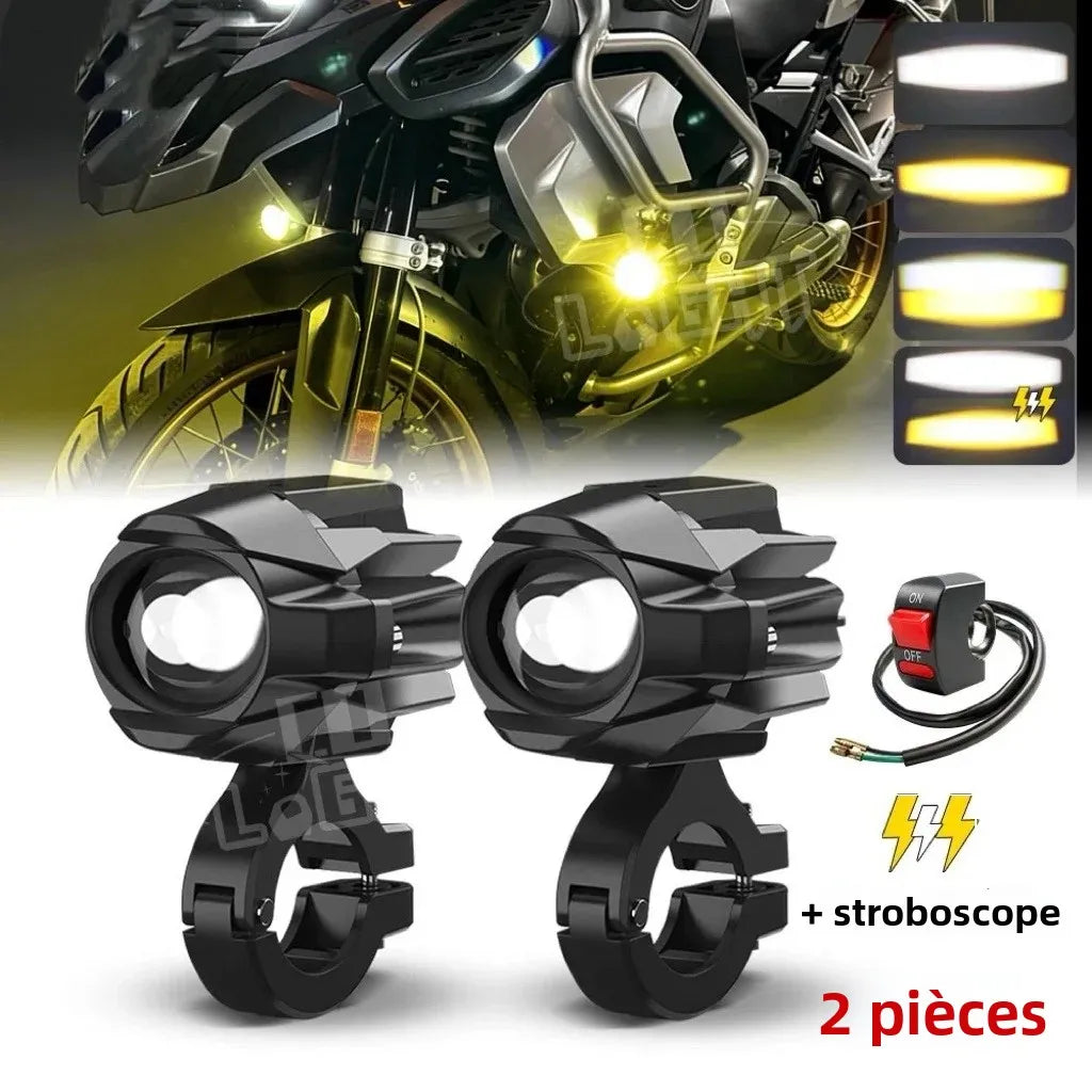 projecteurs led antibrouillard moto tout terrain interrupteur stroboscopique mode flash blanc jaune moderne