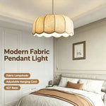 lampe suspendue tissu plissé beige blanc moderne cordon ajustable base E27 salon salle bain