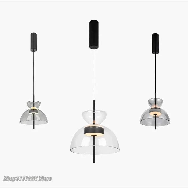 suspension lumineuse moderne transparente noir minimaliste led pendentif simple salle manger cuisine bar restaurant
