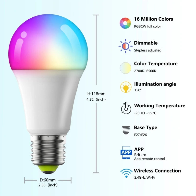 ampoule led intelligente e27 blanc multicolore effet couleur changeante synchronisation musique wifi rgb moderne
