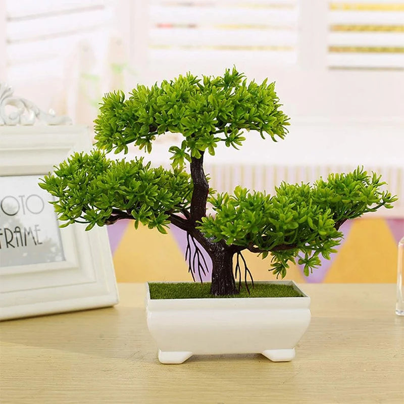 plantes artificielles vertes feuilles fines pot blanc décoration intérieure minimaliste
