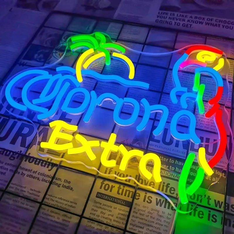 néon lumineux logo corona extra couleur arc ciel moderne crochet mural lumière publicitaire