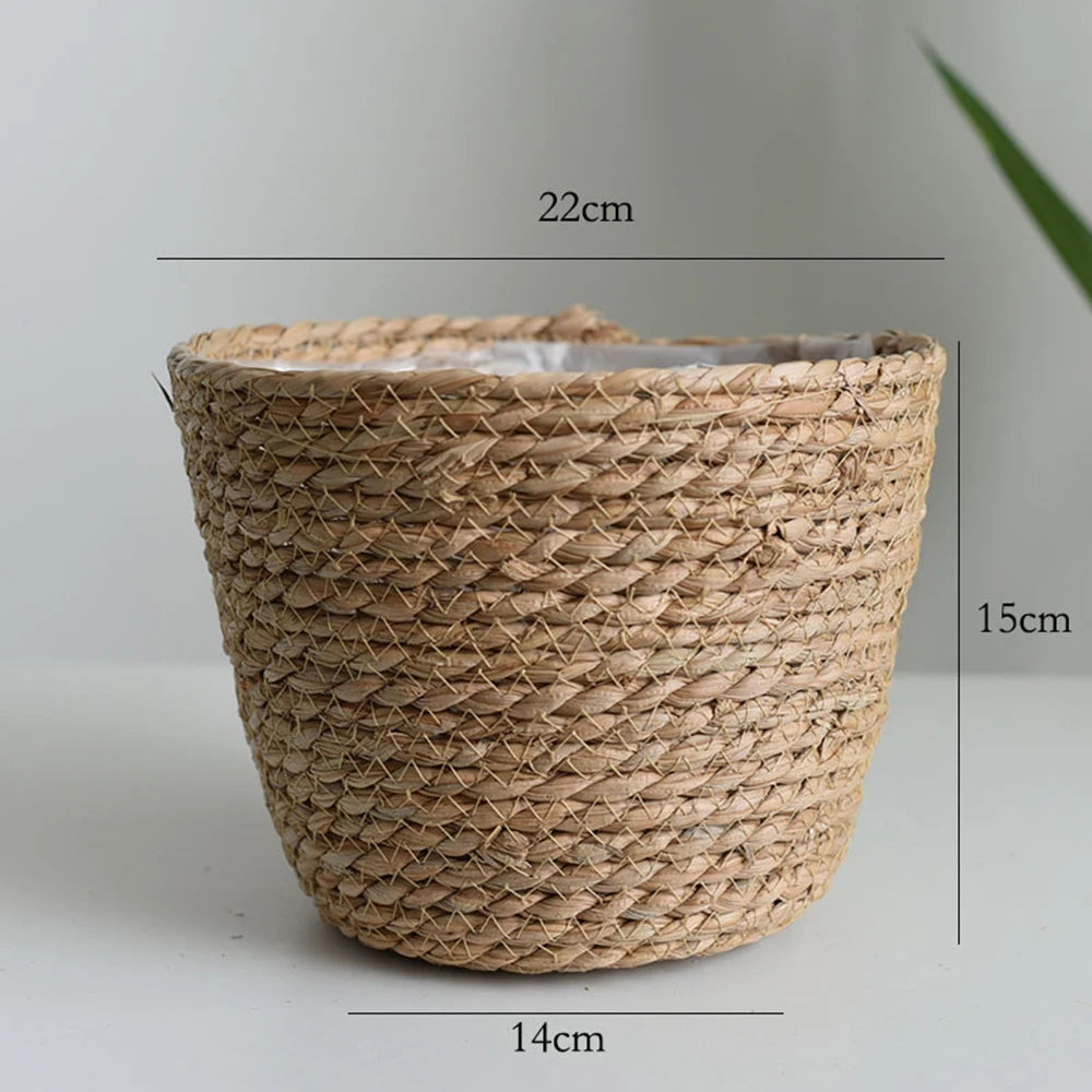 panier pliable osier tissé motifs réguliers poignées cuir naturel rustique jardin