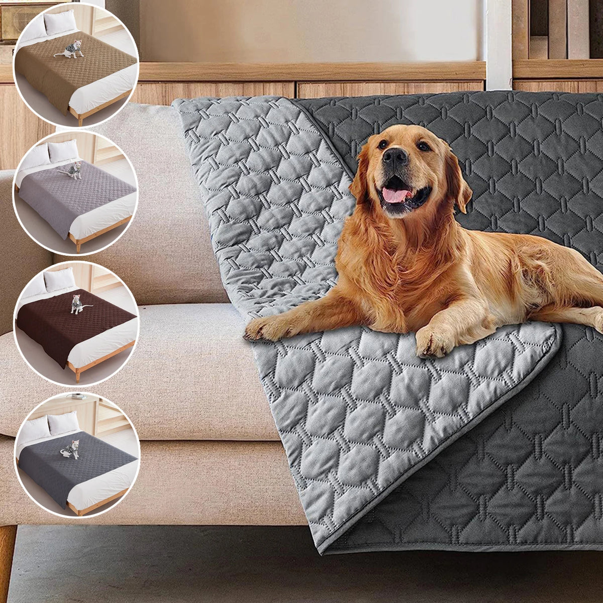 protège matelas chien gris quilté imperméable antidérapant réutilisable canapé lit animal domestique