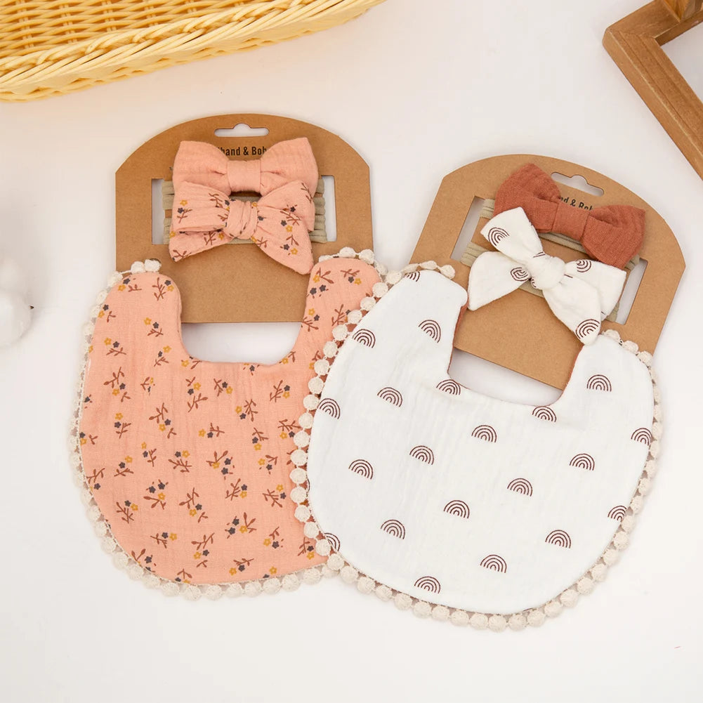 bavoirs bébé fleurs pompons élastiques doux vintage blanc rose jaune bleu gris
