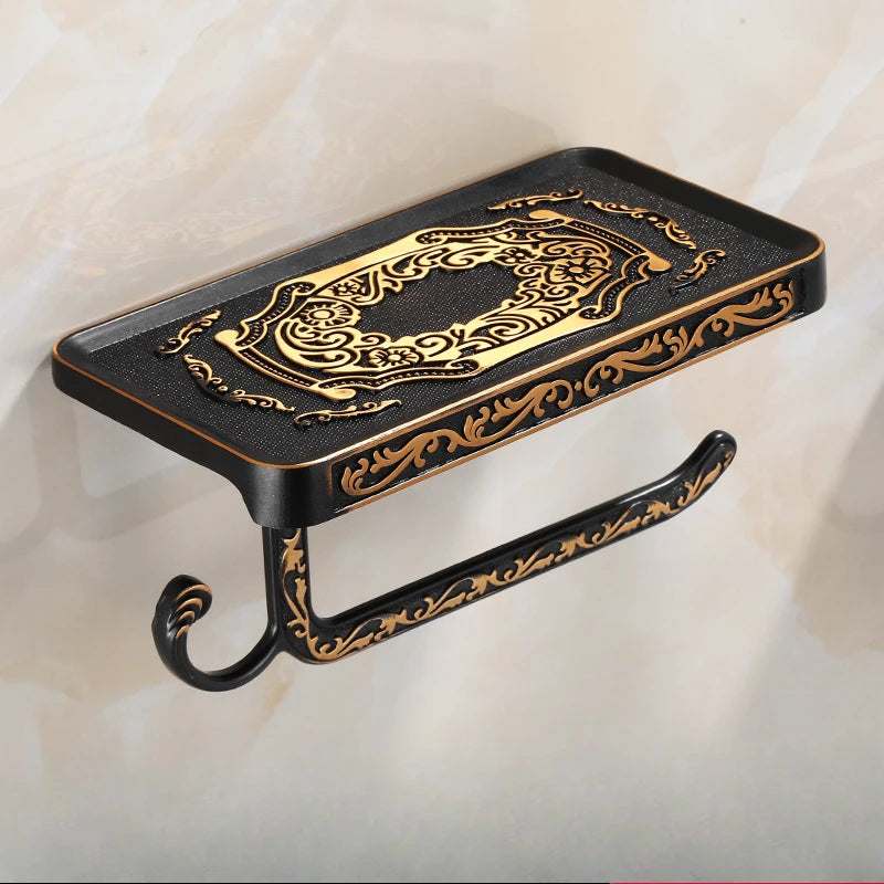 porte savon mural vintage ornements floraux porte rouleau papier toilette bronze blanc noir classic