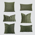 housse coussin vert olive motif géométrique contemporain polyester respectueux environnement coussin