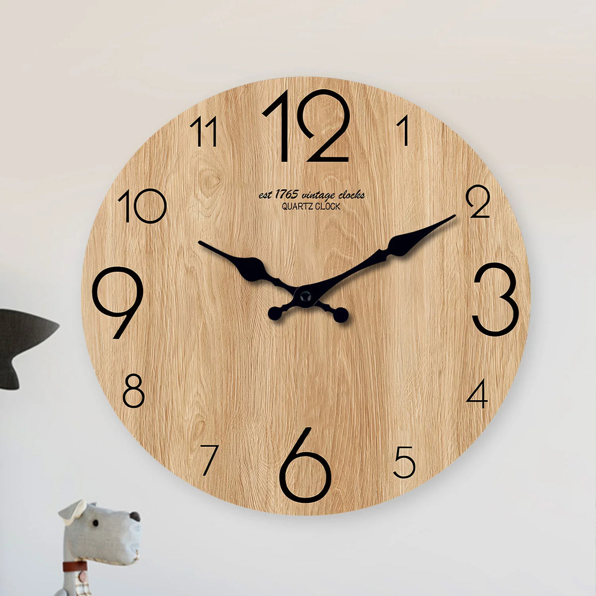 horloge murale bois naturel vintage aiguille silencieuse 25x25cm 30x30cm adhésif salon chambre
