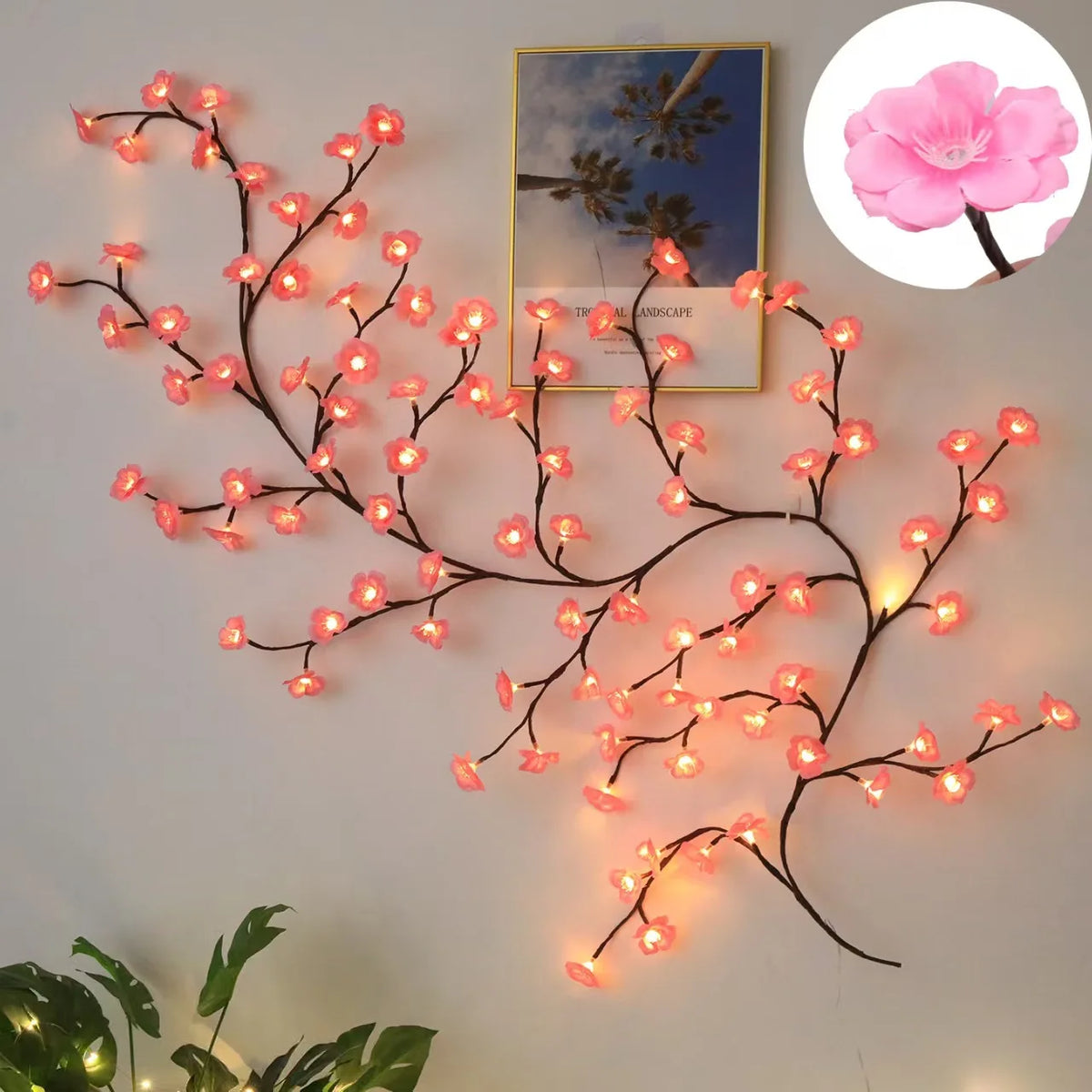 guirlande lumineuse fleurs amovibles rose branches décoratives intérieur vacances romantique floral zen