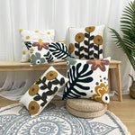 coussin tufté brodé fleur nordique moderne 100 polyester blanc vert marron jaune adhésif décoration