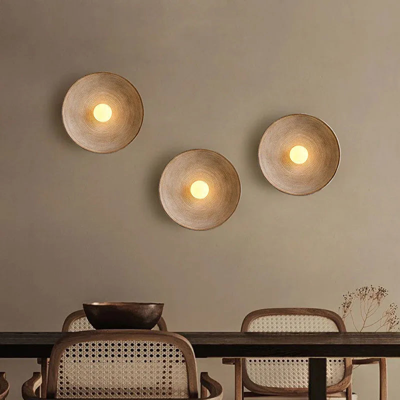 éclairage mural led moderne minimaliste beige marron blanc gris strié circulaire scandine rustic boheme