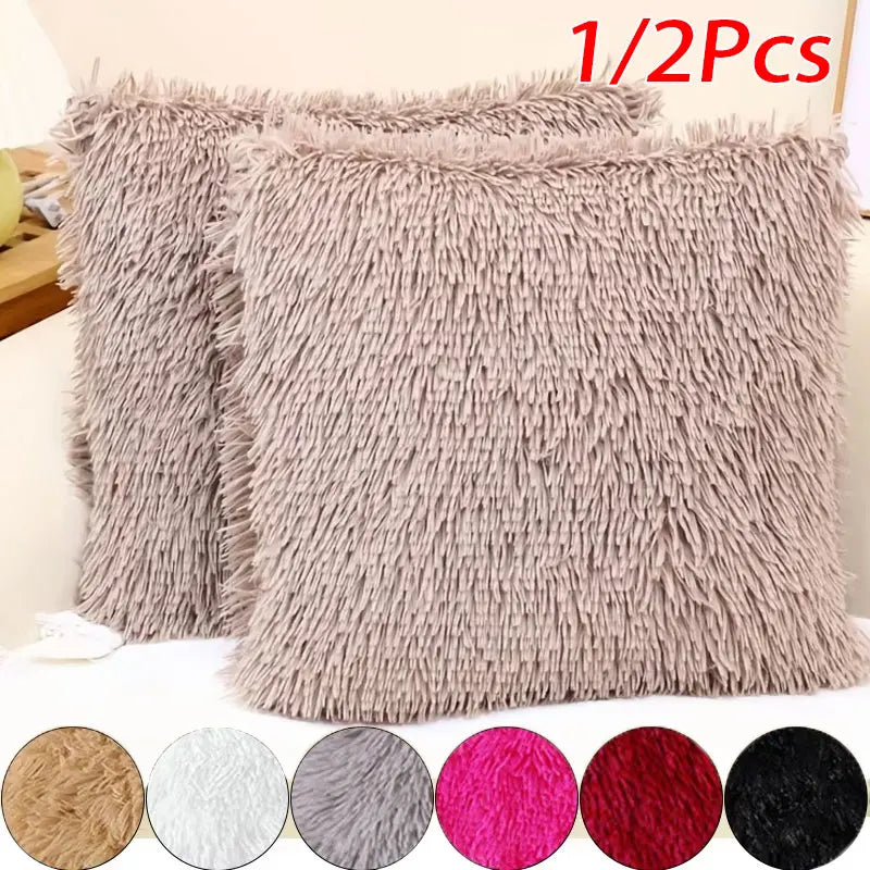housse coussin rectangulaire fourrure polyester solide moderne noir rose gris clair rouge fermeture glissière