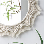 miroir decoratif boheme macramé franges étoile tressage blanc cassé geometrique chambre salon