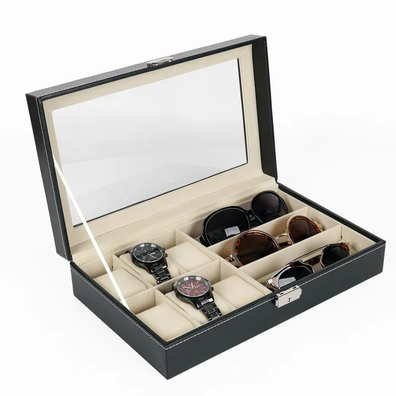 Boîte de rangement placée sur une commode de dressing avec accessoires