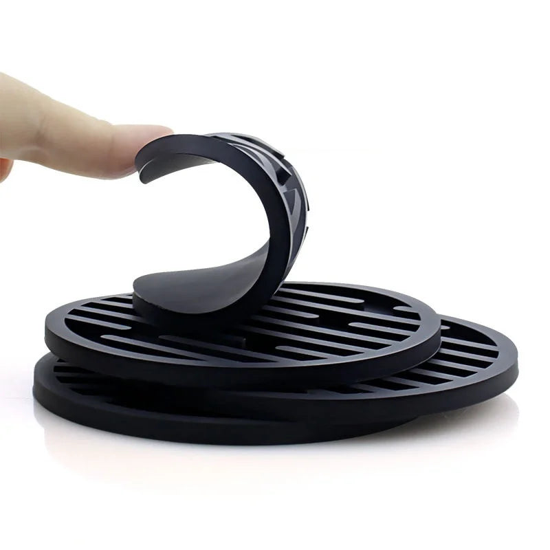coasters silicone noirs rayures horizontales adhésifs résistants chaleur moderne respectueux l'environnement(viscoses) 10cm 5cm