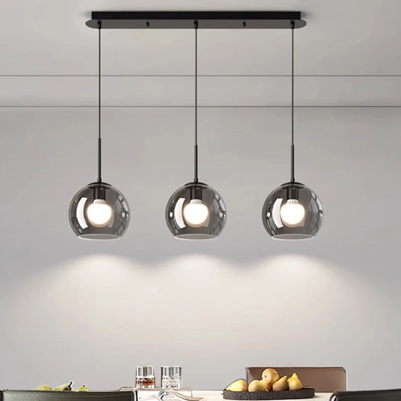 suspension lumineuse moderne sphères transparentes noir led salon salle manger éclairage intérieur
