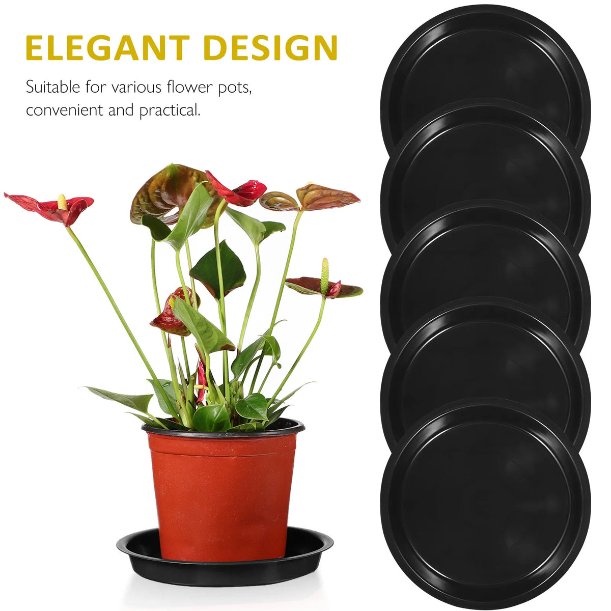 assiettes basses plastique noir plantes pot plates égouttement récupération eau intérieur extérieur moderne trépied
