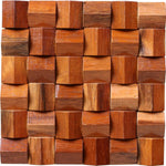 panneau décoratif bois cubes géométriques moderne marron clair foncé autocolant 3d