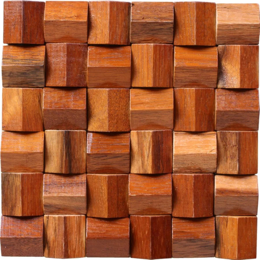 panneau décoratif bois cubes géométriques moderne marron clair foncé autocolant 3d