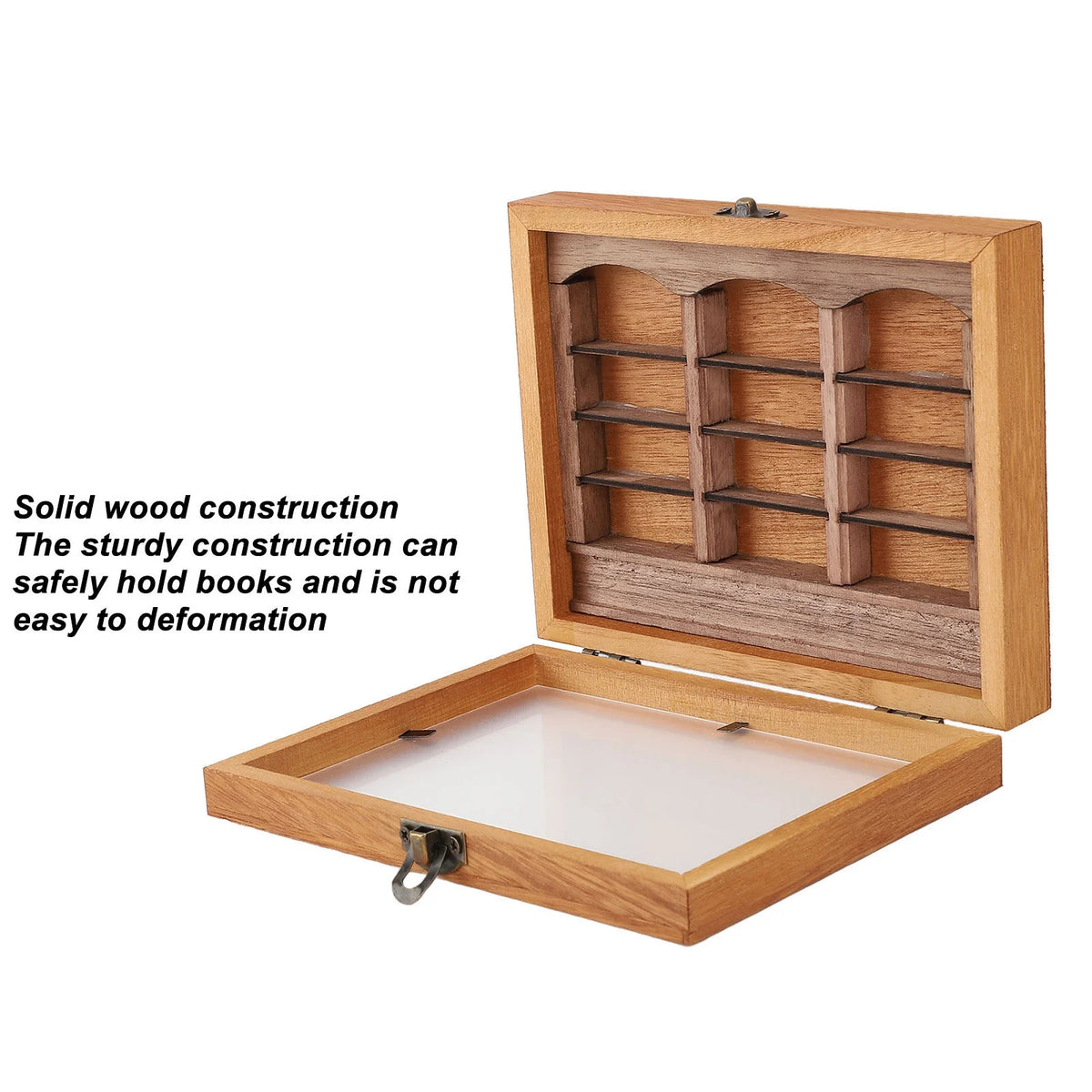 présentoir livres miniatures coffret bois clair rustique vintage fenêtres plastique soulagement stress étagère