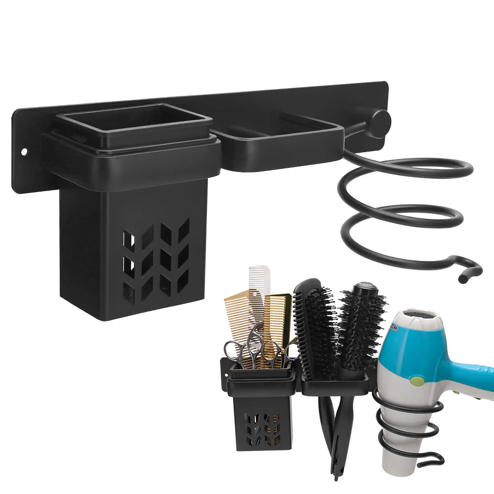 organisateur mural coiffure panier chevron noir turquoise sèche cheveux peignes ciseaux brosses moderne utilitaire