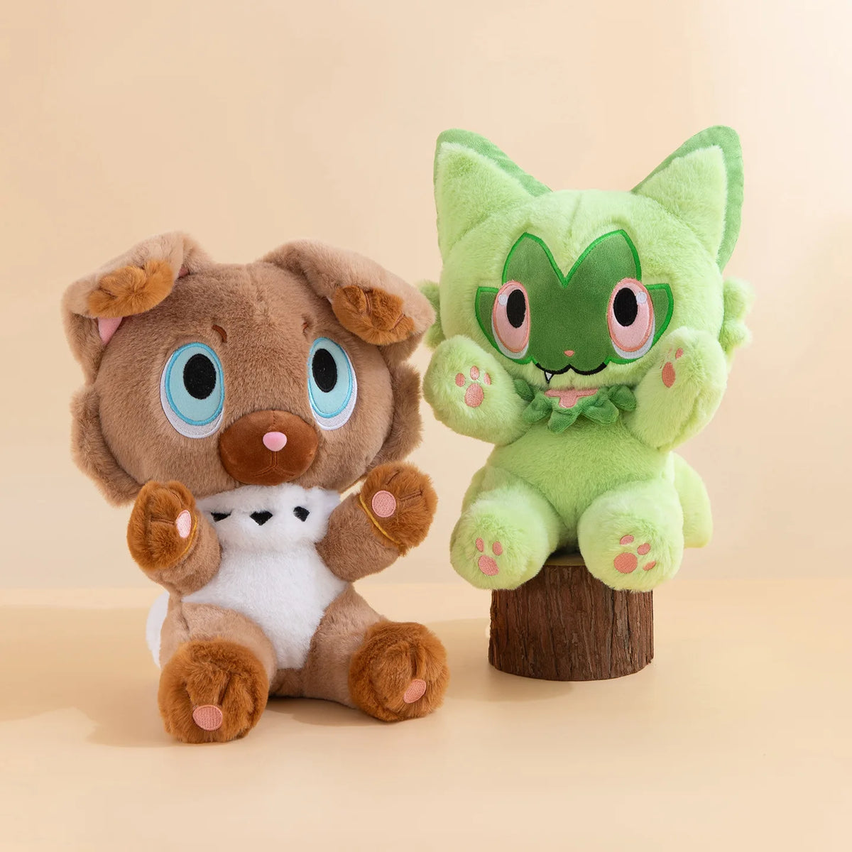 peluche rockruff marron vert 35cm coton pp douce yeux animés dessin animé mignon