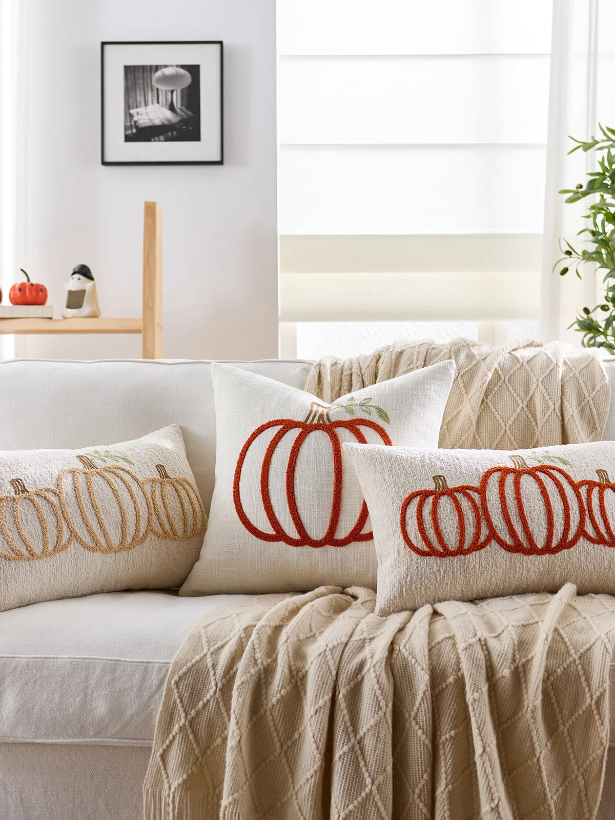 housse coussin halloween fantôme citrouille araignée orange décoration maison canapé chaise voiture polyester jacquard