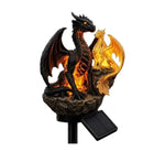 statue dragon solaire extérieur or noir jaune marron écailles ailes lumière led base roche