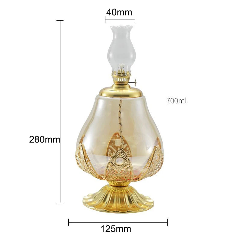 lampe huile transparente dorée motifs floraux classique vintage réglable verre alliage zinc