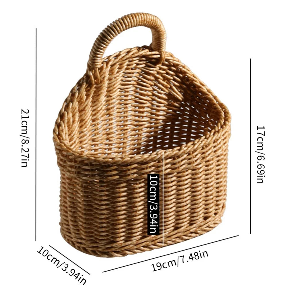 paniers suspendus osier marron clair tressés élégants traditionnels crochets rangement fruits légumes