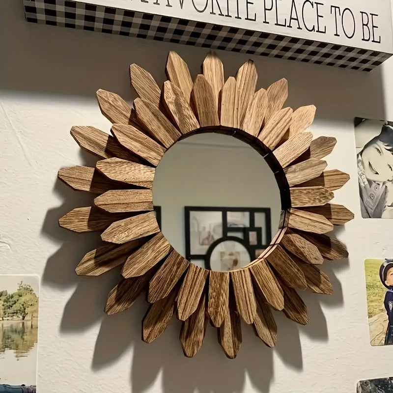 miroir decoratif bois boheme beige marron radial opaque salon chambre decoration murale naturelle