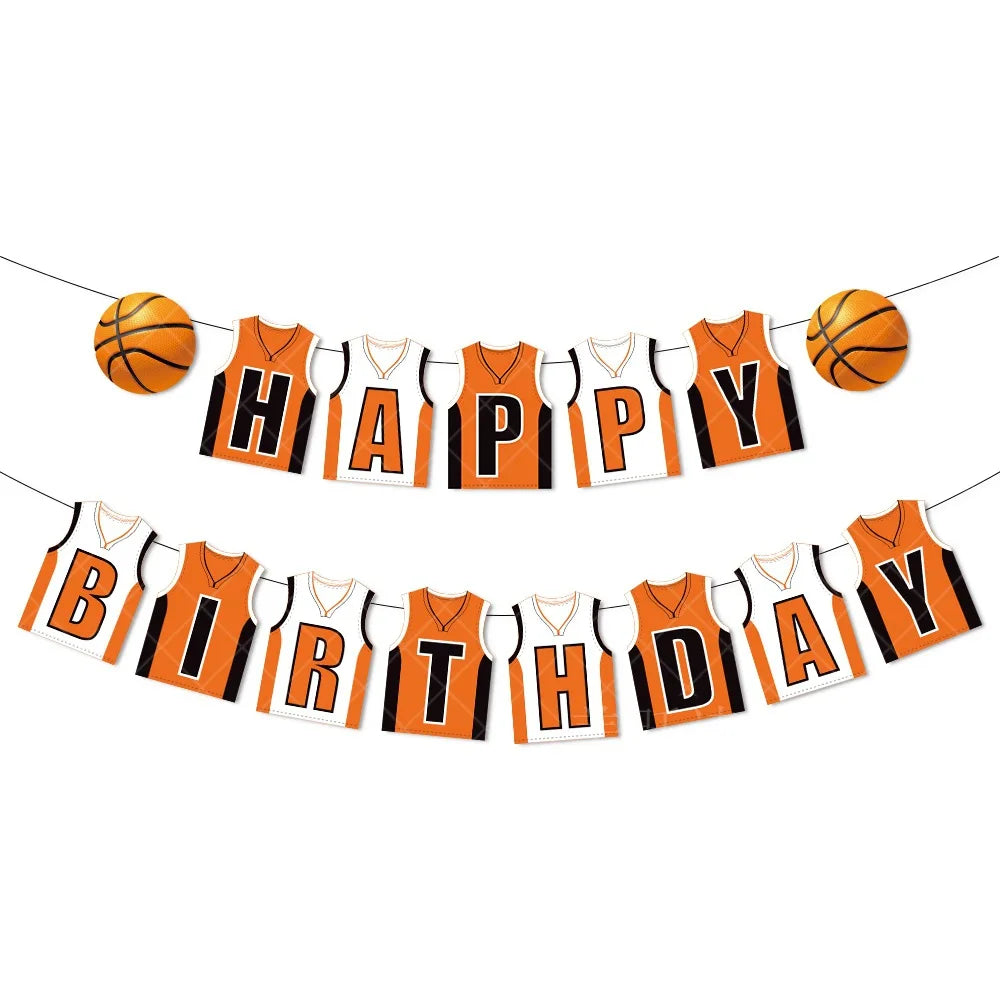 guirlande décoration fête anniversaire thème basket ballons paniers drapeaux enfants fil orange noir blanc