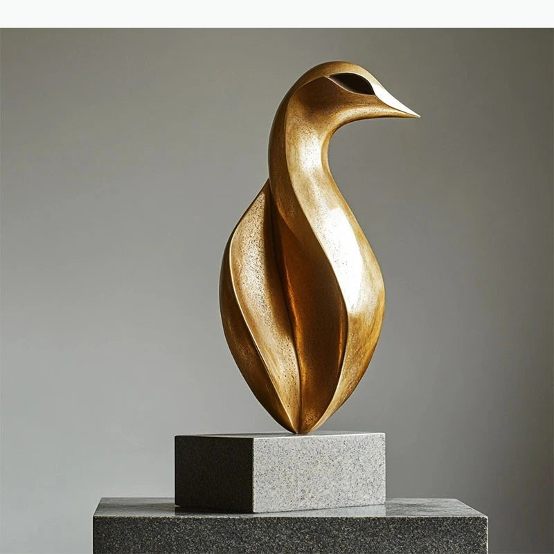 sculpture abstraite moderne minimaliste blanc doré beige gris foncé socle pierre marbre