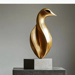 sculpture abstraite moderne minimaliste blanc doré beige gris foncé socle pierre marbre