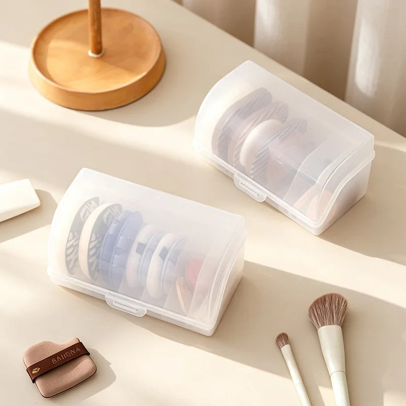 boîte rangement transparente éponges maquillage poignée moderne 12 tampons coton tige anti poussière organisateur
