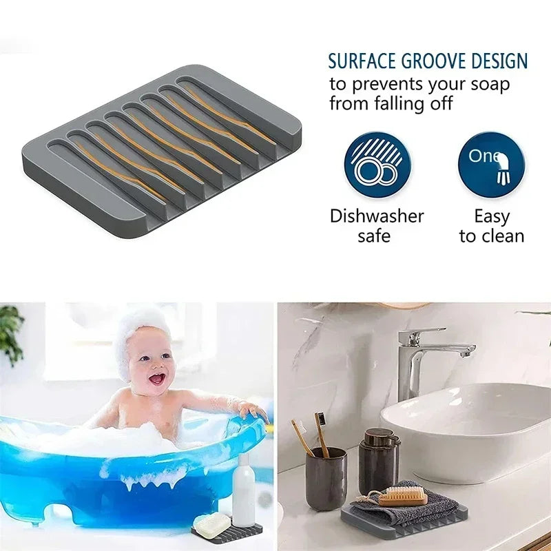 porte savon silicone strié gris blanc moderne salle bain cuisine drainage anti dérapant support
