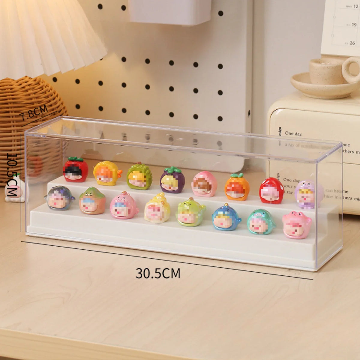présentoir transparent empilable rangement figurines miniatures blanc beige