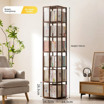 étagère rotative bambou meuble rangement livres salon moderne bois naturel minimaliste