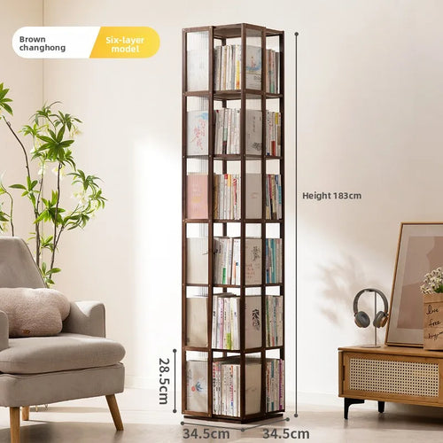 étagère rotative bambou meuble rangement livres salon moderne bois naturel minimaliste