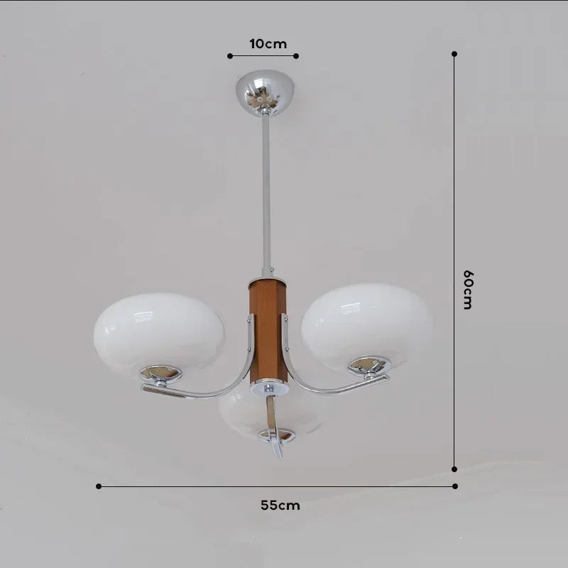 lustre moderne suspension bois abat jour blanc chrome ampoules led tactile