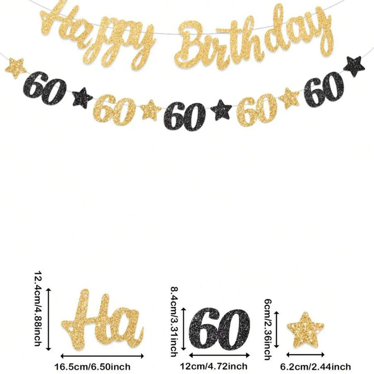guirlande fête anniversaire or noir lettres étoiles élégante tringle fixée enfants festives