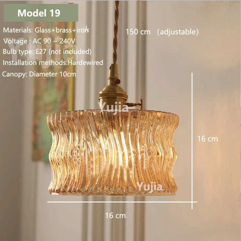 suspension lumineuse vintage transparente relief doré éclairage rétro chambre salon
