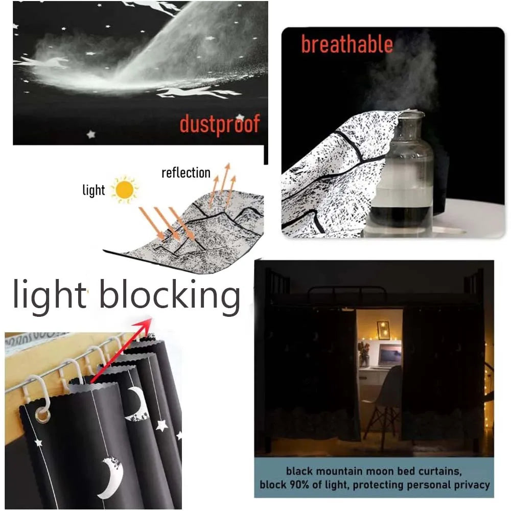 rideaux lit motif dessin animé occultants anti poussière étudiant lits superposés noir astronaute étoiles