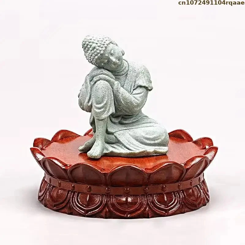 support bois sculpté bouddha fleurs artisanal marron clair étagère décoration maison trépied