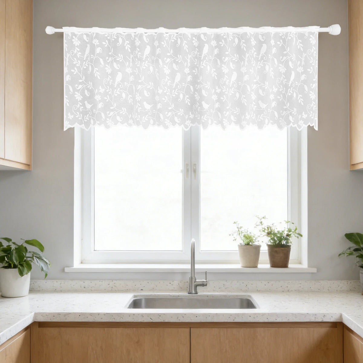 rideau blanc floral oiseaux transparent classique 45x150cm maison