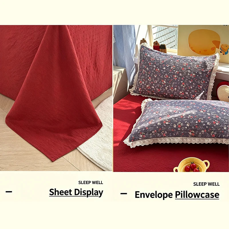 litre couverture fleurs romantique gris rouge blanc dentelle bordure chambre fille