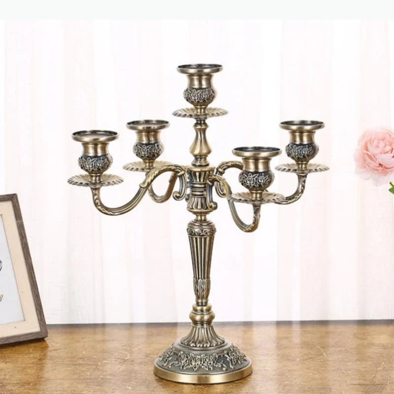 bougeoir cinq branches ornements floraux argent doré bronze classique décoration intérieure porte chandelle SUPPORT